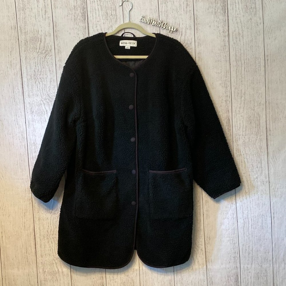 *Target Women's Plus Size Sherpa Overcoat Jacket Ava & Viv Black Size X